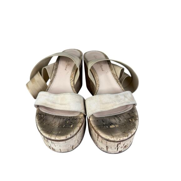 Gianvito Rossi Cork Wedge Sandals Nude Elastic Ankle Strap Size 36 US 6 - Picture 4 of 9
